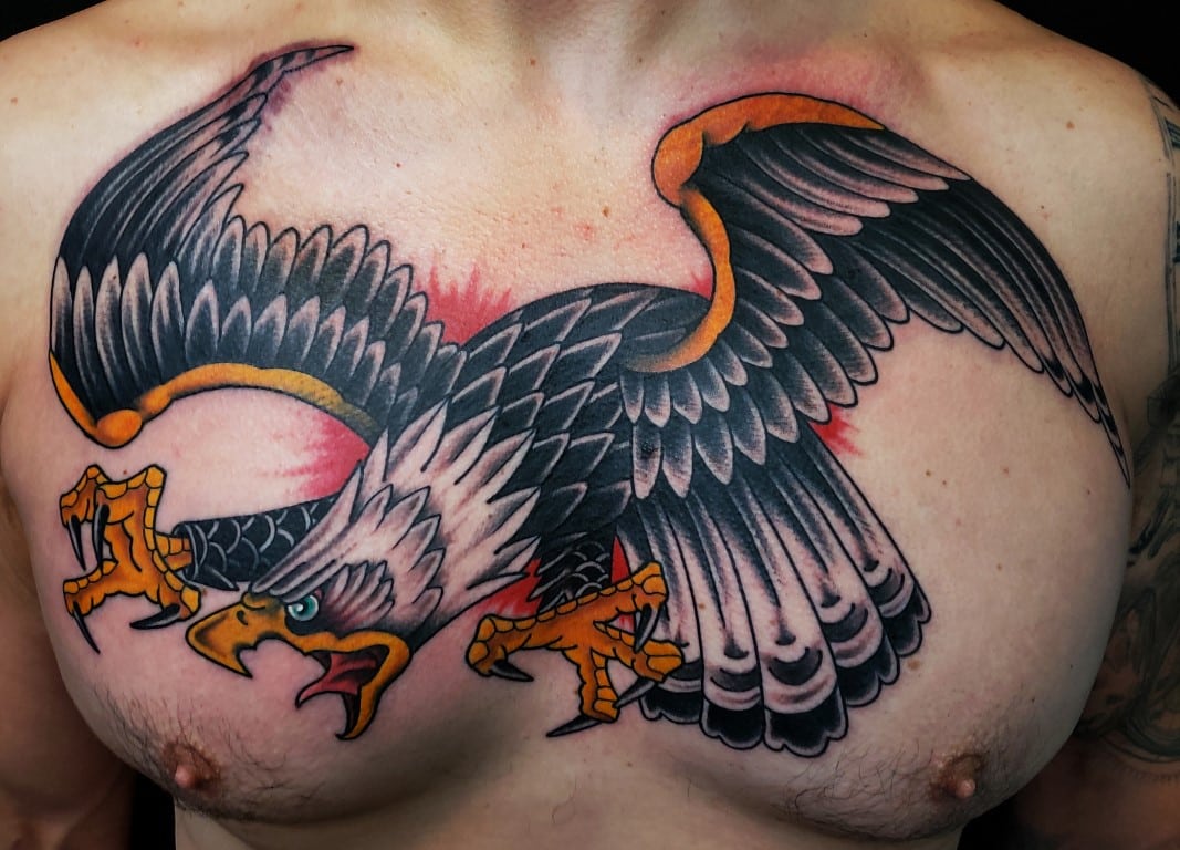 Traditional eagle chest tattoo Palm Beach County